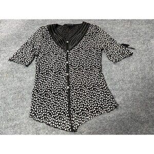 Appointments Blouse Womens  Large Sheer Black White Short Sleeve Padded Shoulder